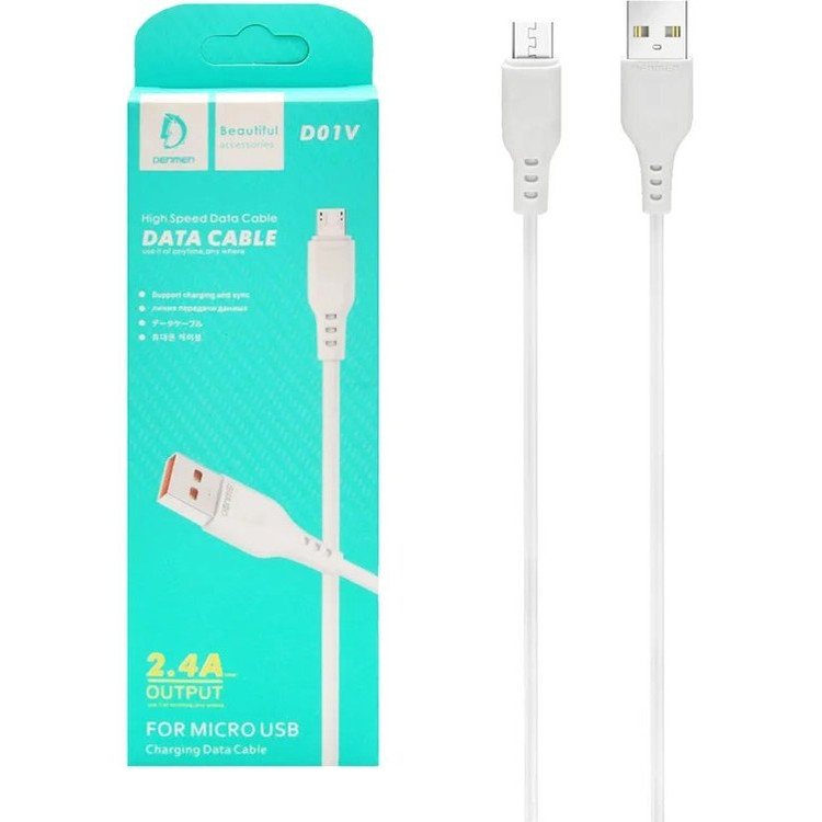 کابل شارژ فست اندروید DENMEN مدل D01V پک دار- سفید