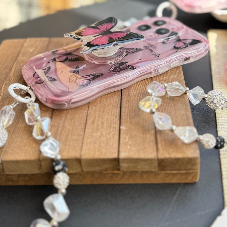 قاب پروانه رومانتیک صورتی با آویز iphone 11 promax