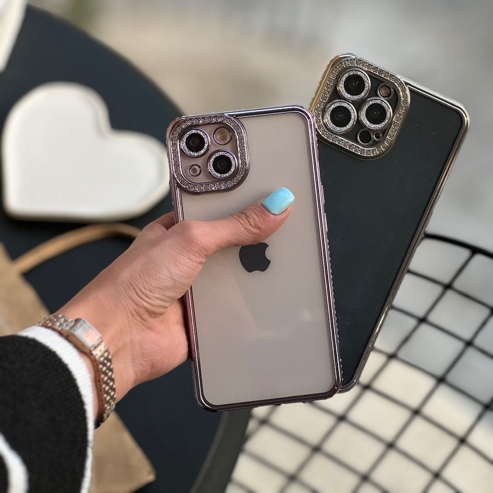 قاب موبایل آیفون دور نگین پشت شفاف iphone 12 promax