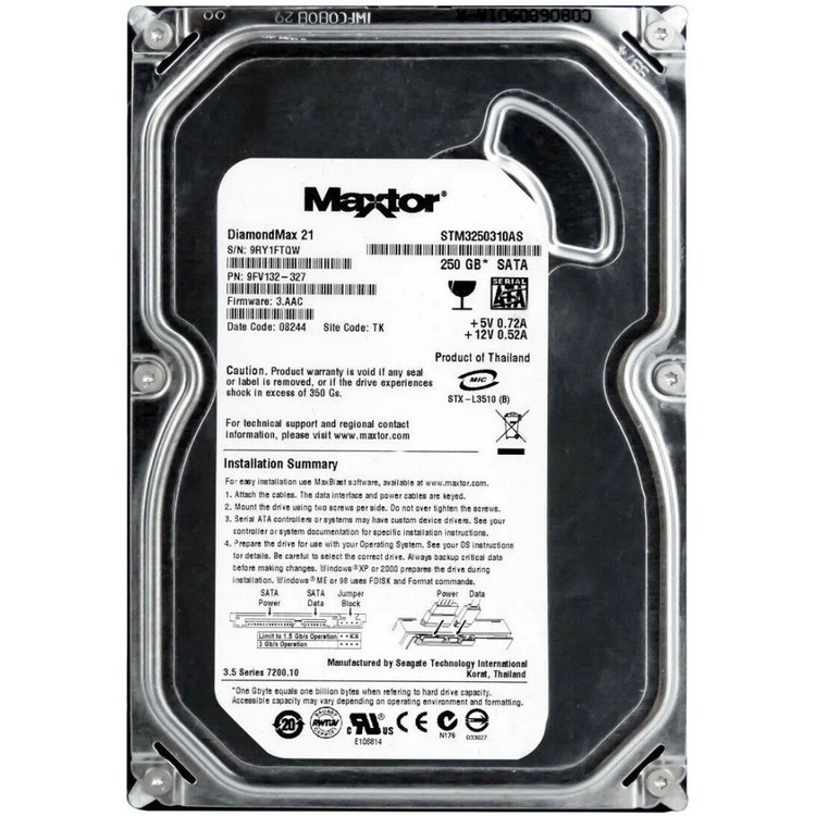 هارد اینترنال مکستور مدل MAXTOR STM3250310AS ظرفیت 250 گیگابایت