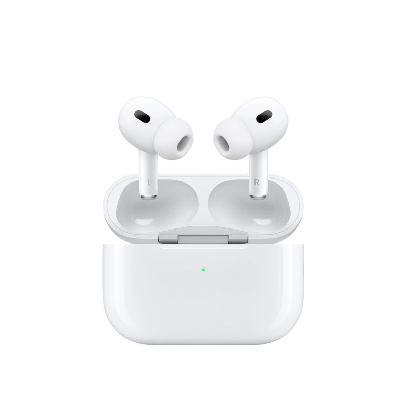 هدفون بلوتوثی اپل مدل AirPods Pro 2nd Generation با نویز کنسلینگ فعال (ANC)، نویز کنسلینگ میکروفون (ENC)، درگاه شارژ USB Type-C، با قابلیت شارژ بی‌سیم، دارای میکروفون دوگانه از نوع Beamforming، مقاومت در برابر رطوبت و عرق