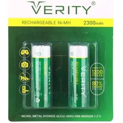 باتری دوتایی قلمی شارژی Verity Rechargeable Ni-MH HR6 AA 2300mAh