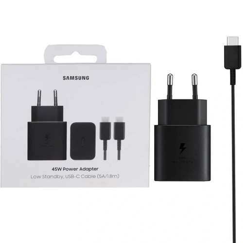 شارژر دیواری دوپین PD و فست تک پورت Samsung مدل ET-T4511 45W به همراه کابل شارژ Type-C To Type-C - مشکی - اصل چین