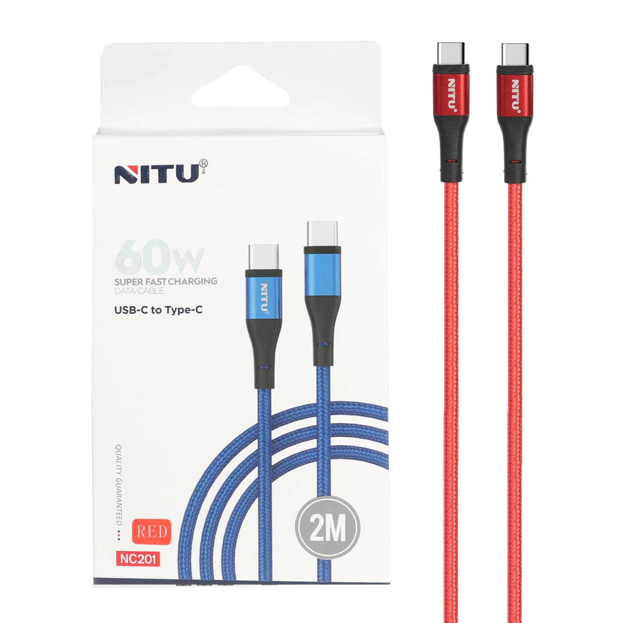 کابل شارژ سوپر فست 2 متری NITU Type-C to Type-C مدل NC201 - قرمز