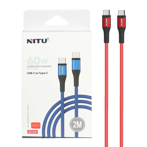 کابل شارژ سوپر فست 2 متری NITU Type-C to Type-C مدل NC201 - قرمز
