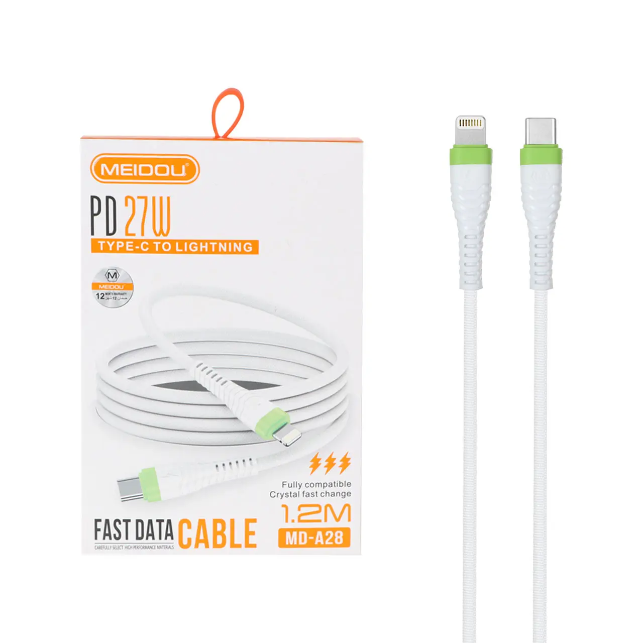 کابل شارژ 1.2 متری فست و Meidou Type-C To Lightning PD مدل MD-A28 27W